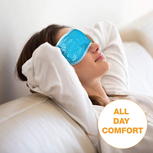 USA Merchant - Hot/Cold Plush Gel Bead Relief Wrap | Freeze Therapeutics by L'AUTRE PEAU | Hot Or Cold Reusable Ice Packs with Flexible Beads (Blue Full Eye Mask) - color: Blue Full Eye Mask