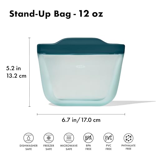 OXO Good Grips Silicone Reusable Bag - Stand-Up Snack (12 oz), Lagoon - color: Lagoon, size: Stand -Up Snack (12 oz)