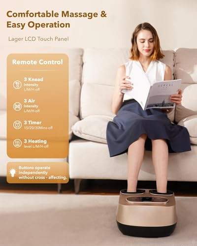 KNQZE Shiatsu Foot Massager with Heat & Compression, LCD Touch Panel, Gifts - color: Gold