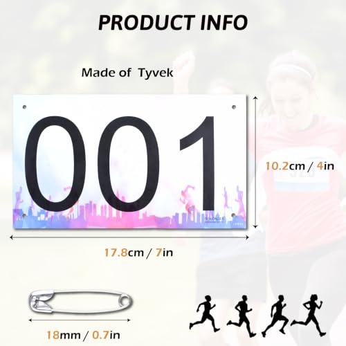 TRIWONDER Race Bibs Running Numbers with Safety Pins, Tyvek 4"x7" Large Numbers 1-500 for Marathon Runners Events Sports Games - color: Colorful [4"x7"] 1-50