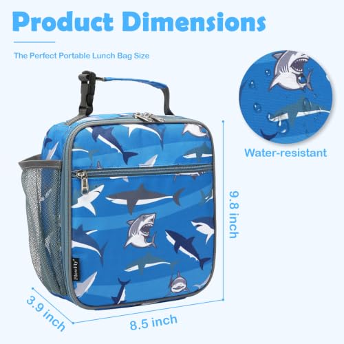 FlowFly Kids Lunch box Insulated Soft Bag Mini Cooler Back to School Thermal Meal Tote Kit for Girls, Boys, Shark - color: Shark