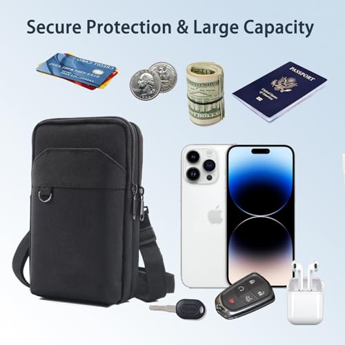 Travel Cell Phone Pouch Belt Pouch, Phone Holster Crossbody Bag with Shoulder Strap for iPhone Case Holder for Hand with Neck Lanyard Smartphone Walking Passport Wallet (Dark Grey A) - color: Dark Grey A