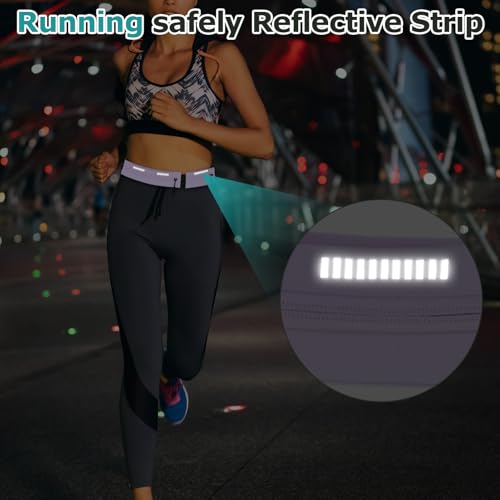 Running Belt Waist Pack, Orange, Dual Zippered Pockets, Adjustable Elastic Band with Reflective Strips (Purple) - color: Purple