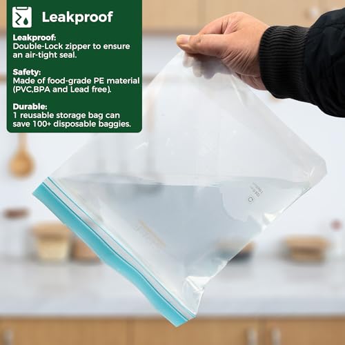 SPLF 32 Pack Reusable Food Storage Bags Dishwasher Microwave Safe - size: 32 Pack-8 Gallon 8 Half Gallon 8 Sandwich 8 Snack