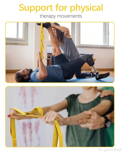 10 Loop Yoga Stretching Strap for Physical Therapy - Non-Elastic Exercise Band for Pilates, Yoga, Stretching for Women & Men - color: Yellow