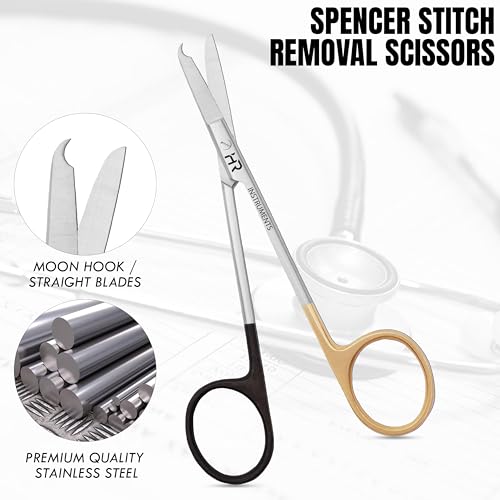 Suture Stitch Scissors with Delicate Hook Surgical Nursing Medical Scissors Perfect for Suture Removal, First Aid, EMS Training Premium Quality Instrument- Stainless Steel (Straight, 11CM) - color: Straight, 11CM