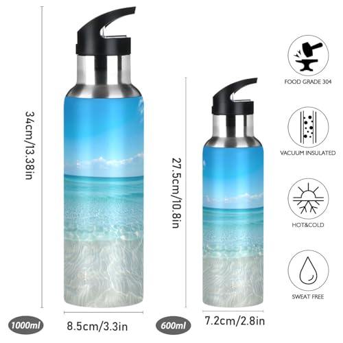 OTVEE Blue Ocean Water Bottle Sports Water Bottle Insulated Stainless Steel Hot Cold Water Mug with Straw Lid & Handle for Sports Gym 20 oz - color: Blue Ocean