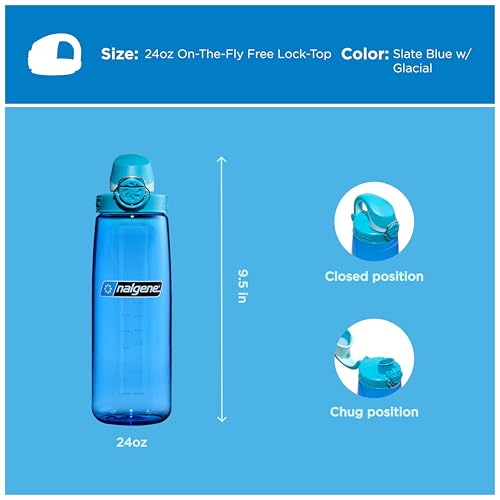 Nalgene 24 oz On The Fly Lock-Top Water Bottle, Slate Blue w/Glacial - color: Slate Blue with Glacial, size: 24 Ounces