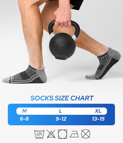 BAMBOO COOL Mens Athletic Ankle Socks Moisture Wicking Cushioned 8 Pack - color: 6b-grey*6, size: Medium