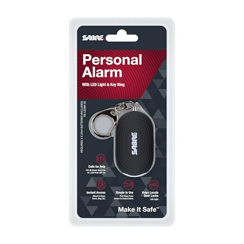 SABRE 2-in-1 Personal Alarm with LED Light, 130dB Personal Safety Siren, Snap Hook for Instant Access, 1,250 Foot (381 Meters) Range, Compact Design for Easy Attachment to Purse, Bag, or Keys - color: Black