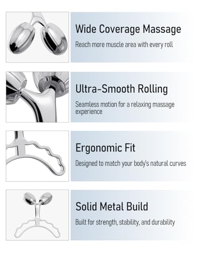 Yeamon Massage Roller for Muscle Relaxing, Cooling Steel Muscle Roller Massager with Extra Large Rollers, Handheld Massage Tools for Back Leg Arm Relax Post Workout Relief