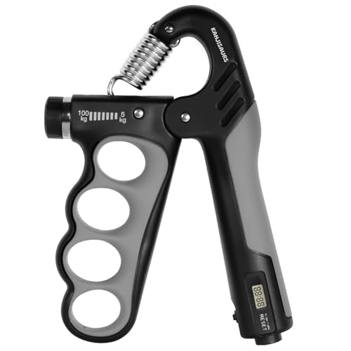 Grip Strength Trainer, Adjustable Resistance Forearm Strengthener with 11-220Lbs (5-100KG), Digital Counter, Ergonomic Hand Gripper Strengthener for Musicians, Athletes & Injury Recovery