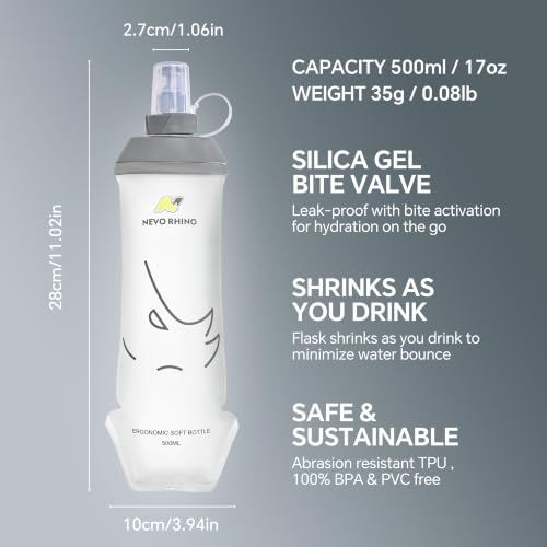 N NEVO RHINO Soft Flask 17oz/500ml, 2PCS TPU Running Water Bottle - color: 2*500ml-White
