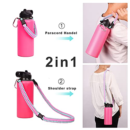 Wongeto Paracord Handle Carrier Holder with Shoulder Strap,Compatible with Hydro Flask Wide Mouth Water Bottles - color: Pink