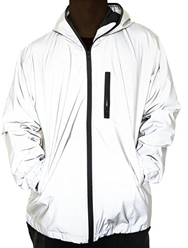 Men Reflective Coat Hooded Windbreaker Running Pocket Jacket - size: Small