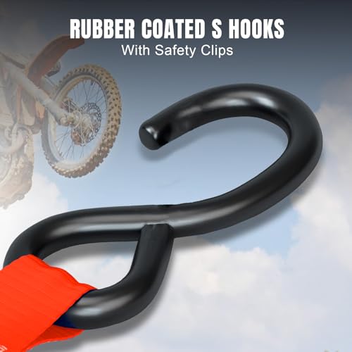 Jack Boss Ratchet Tie Down Straps Set, 1500 lbs Break Strength, 1" x 15' Heavy Duty Ratchet Straps with 4X Soft Loops Padded Handles Coated S Hook, Fits for Moving Appliances Motorcycle, Orange-Red - color: Red-4pcs