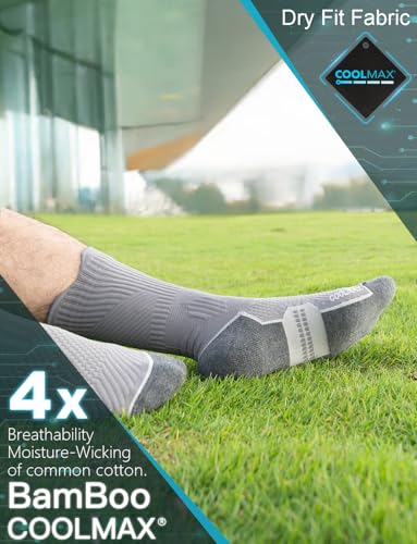 Juclise Men's Compression Running Crew Socks, 3 Pairs - color: Charcoal Heather+steel Heather+dynamic Blue/Royal, size: Large