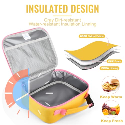 Genteen Kids Insulated Lunch Box for Boys Girls,Back to School,Office - color: C-1pk Yellow