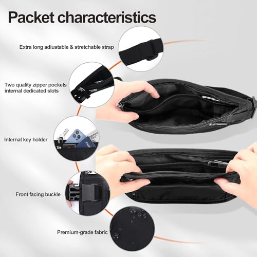 RFID Blocking Money Belt for Men and Women, Slim Waist, Black, 2 Pieces - color: Black-2