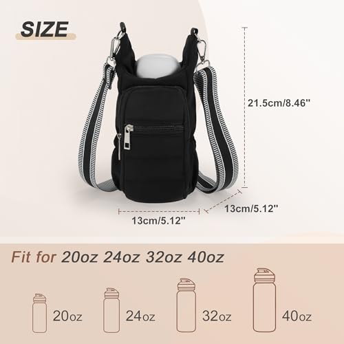 Water Bottle Carrier Bag with Adjustable Strap, for 18/32/40oz Bottle - color: Black
