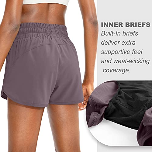 SANTINY Women's Athletic Running Shorts with Zipper Pockets - color: Dusty Purple, size: Small