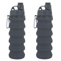 Collapsible Water Bottles Travel water bottle Sports Portable Sport Water Bottle Reusable Water Bottles comes with mountaineering Buckle 500ml silicone Water-proof camping water bottle - color: Grey+Grey, style: 2 pack