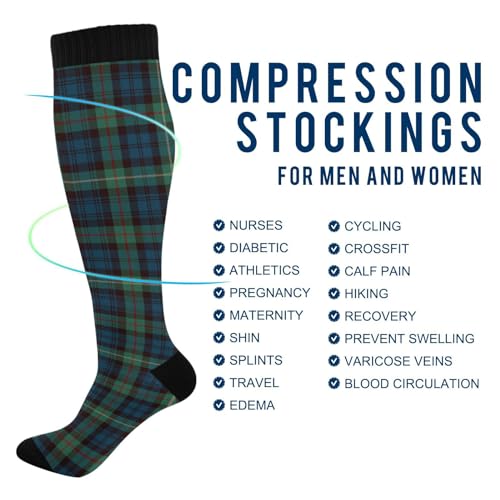 JUNZAN Buffalo Plaid Red Black Knee High Socks Compression Socks for Women Men Kid for Running Sports Nurse - color: Blue Black Plaid