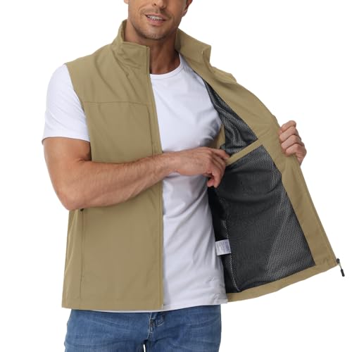 Eisctnd Mens Lightweight Quick Dry Vest Sleeveless Outerwear Utility Jacket - color: Khaki, size: Small