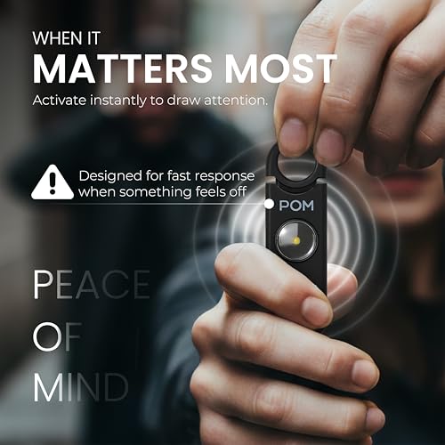 POM Personal Safety Alarm for Women – 130dB Loud Emergency Siren, USB-C Rechargeable with Bright LED Flashlight, Portable Keychain Design for Self Defense, Purse, Backpack & Travel (Black) - color: Black