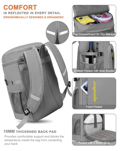 Capolo Cooler Backpack Insulated Leak Proof for Women Men Soft Cooler Bag - color: Leather Gray With Yellow, size: 36 Cans