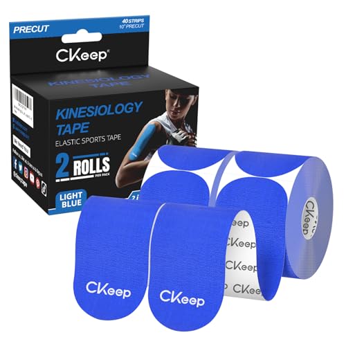 CKeep Kinesiology Tape precut Strips, 40 Count Elastic k Tape, Blue - color: Blue, size: 2 Rolls