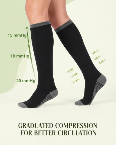 Bamboo Viscose Compression Socks|4Pairs 15-20mmHg Knee High Socks - color: 01-all Black, size: Small-Medium