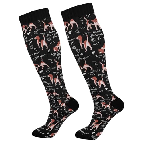 Compression Socks for Women & Men Knee High Socks - color: Cartoon Beagle Dogs