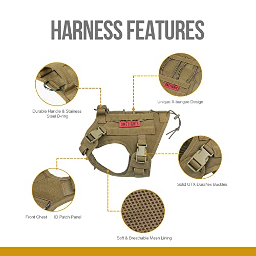 OneTigris Tactical Dog Harness with Handle No-Pull Adjustable for Small Dog - color: Brown, size: XX-Small