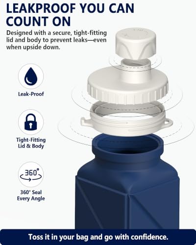 BEAUTAIL Collapsible Water Bottles 21oz/610mL, Silicone Travel Water Bottle - color: Dark Blue