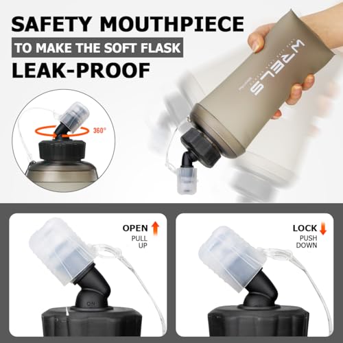 WRELS 350ml/500ml TPU Soft Water Bottles BPA Free Collapsible Soft Flask with Widen Mouth for Running Vest Lightweight Foldable Water Bottle for Running Marathon Trail Hiking - color: 500ml/17oz-Grey