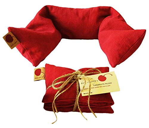 Neck Wrap Red Denim Microwavable Cherry Pit Pillow, Hot/Cold Compress - color: Red Denim, Natural-dyed