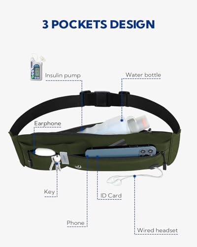 WATERFLY Running Belt Fanny Pack:Phone Holder Belt for Men Women - color: Olive Green