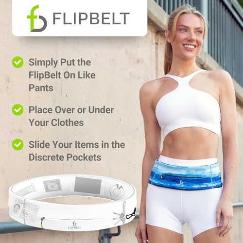 FlipBelt Zipper Running Belt, Waist Pack for Fitness and Running, US Company - color: White, size: XX-Small