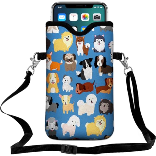 Neoprene Cell Phone Pouch 7.5 X 4.3 in Cloth Mobile Protection Case Bag with Crossbody Strap Neck Lanyard Cell Phone Case Cute Animal Dogs - color: Cute Animal Dogs