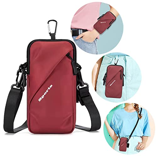 Prime Comfort Cell Phone Holder, Small Crossbody Shoulder Holsters Bag with Arm Band, Fits iPhone and Android, Use for Running, Walking, Hiking & Biking (6.7 Inches, Red) - color: RED