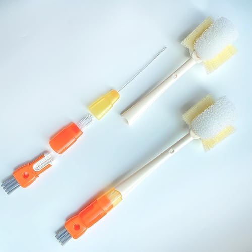2 Pcs Water Bottle Brush Cleaner Set, 5 in one Bottle Cleaning Brush - color: Orange