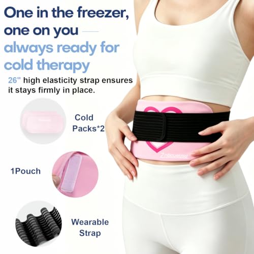 Gel Ice Packs for Injuries Reusable 2 Packs Hot Cold Gel Wrap with Strap - color: Pink-2 Pack-large