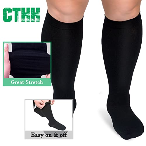 CTHH Wide Calf Compression Socks for Women Men Plus Size Knee High Stocking - color: Black, size: 4X-Large