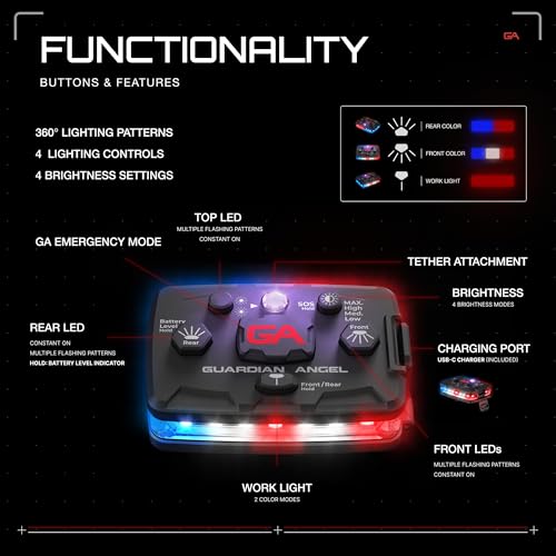 Guardian Angel Elite Safety Light IR - Red/Blue/White Front & Red/Blue Rear - color: Red/Blue/Infrared, size: 1-Pack