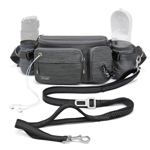 TUDEQU 4-in-1 Hands Free Dog Leash with Large Fanny Pack for Large Dogs - color: DARK GREY