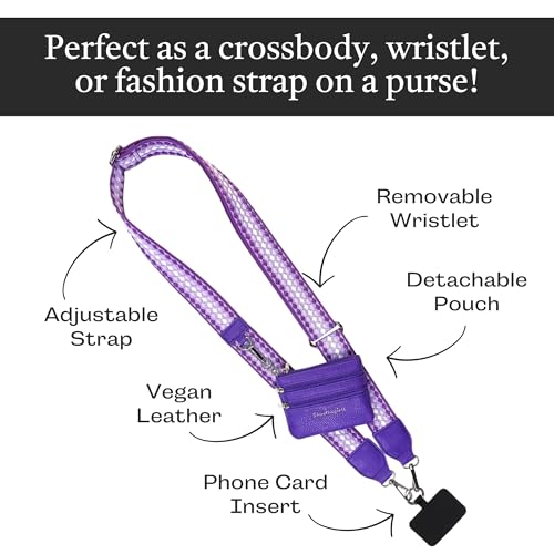 Save the Girls Clip & Go Phone Lanyard with Wallet Pouch, Fun Dots Dark - color: Dark Purple/Light Purple