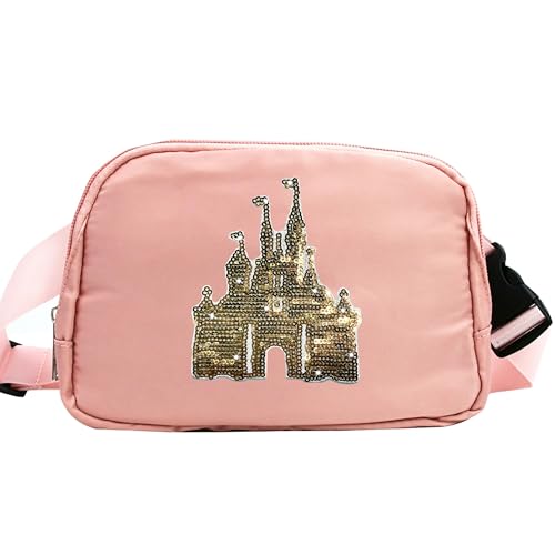 Magic Kingdom Sequin Belt Bag for Women Waterproof Waist Fanny Pack for Teen Girls Crossbody Bags for Traveling Jogging (pinkA) - color: pinkA