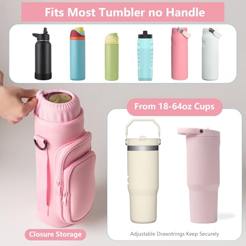 linmaya Water Bottle Carrier Bag,Water Bottle Holder with Straps Phone Pockets Fits Stanley IceFlow Owala 16/24/32/40oz Tumbler - color: Rose Pink, size: 16-40 Oz wihtout Handle