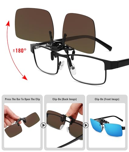 MEETSUN Polarized Clip On Sunglasses for Men Women, Fit Over Glasses - color: 5pack-black+blue+red+green+silver